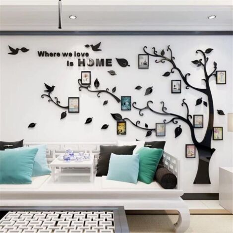DIY 3D Baum-Wandaufkleber, Wandtattoos, Baum-Kunstdekorationen für Wohnzimmer, Schlafzimmer (Schwarz links, L: 175 x 230 cm)