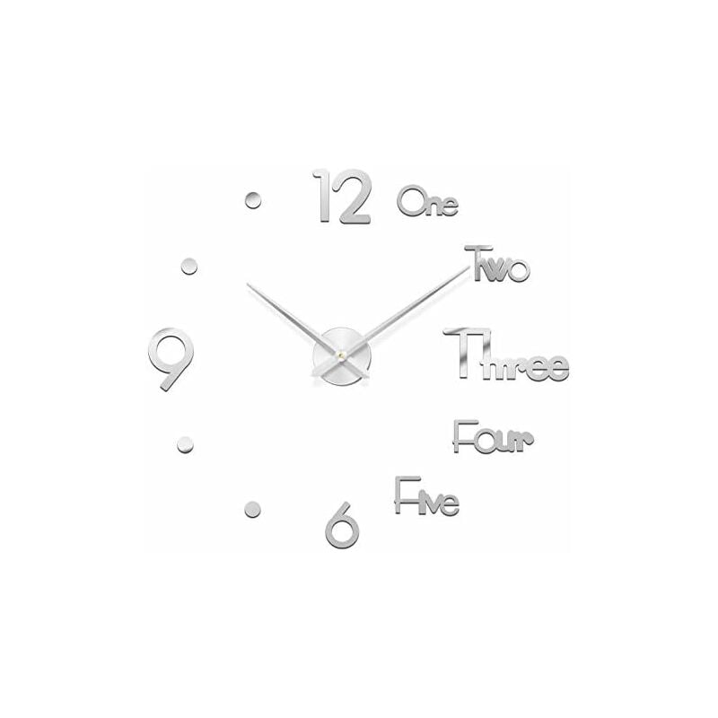 Diy 3D Horloges Murales Design Moderne Horloge Murale 3D Miroir Surface Autocollant Home Office Decor Horloge, Décoration (Argent), Ensoleillé