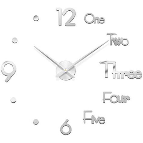 DIY 3D Horloges Murales Design Moderne Horloge Murale 3D Miroir Surface Autocollant Home Office Decor Horloge, Décoration (Argent), Ensoleillé