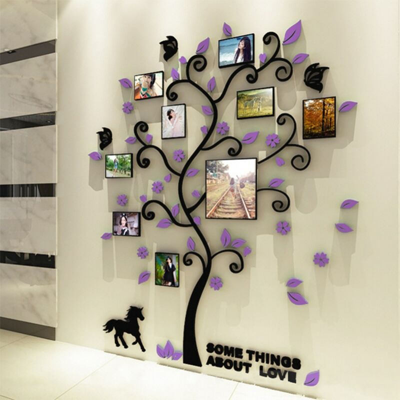 

DIY 3D Pegatinas de pared Árbol de la vida familiar creativa Marcos de fotos Acrílico de cristal Calcomanías extraíbles Mural de arte para sala de