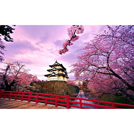 DIY 5D Diamond Painting Kit,peinture num&eacute,ro adultebroderie diamant Cerisier Blossom Temple Cristal Broderie Point de Croix Arts Craft Toile D&eacute,coration Murale 30x40cm