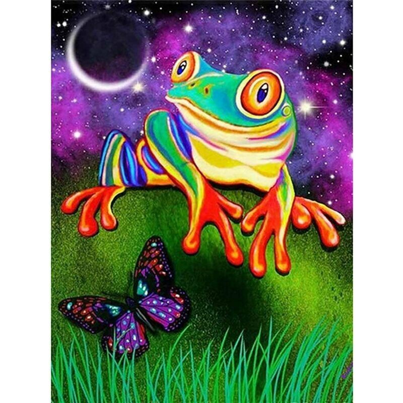 Heguyey - diy 5D Diamond Painting Planet Frog Moon by Number Kits, Full Diamond Painting Rhinestone Pictures Arts Crafts Living Room Decor 12x16 inch