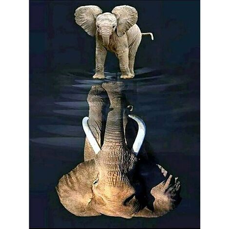 DIY Diamond Painting Afrique L'éléphant Complet Kits, 5D Broderie Peinture Diamant Painting Réflexion Animal Kit Complet De Croix Strass Art Craft pour Home Décoration Murale 30x40 cm