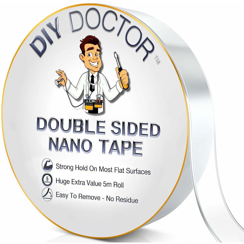 Image of Diy Doctor - Nastro Biadesivo Extra Forte Trasparente - Rotolo Grande da 5 m x 30 mm Nano Tape Rimovibile e Lavabile - Nastro Adesivo Trasparente