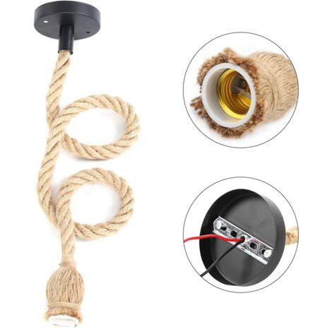 DIY-Hängelampenfassung aus Hanfseil, 1 m, mit Elektrokabel für E27-Glühbirne (1 Stück)