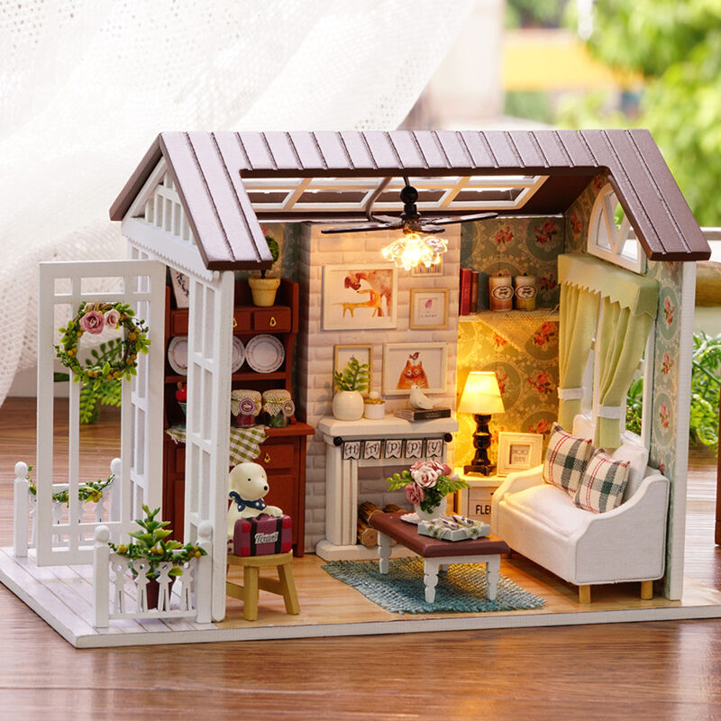 

DIY Kit de casa de munecas en miniatura Realista Mini 3D Casa de madera Sala de artesania con muebles Luces LED Dia de los ninos Cumpleanos Regalo de