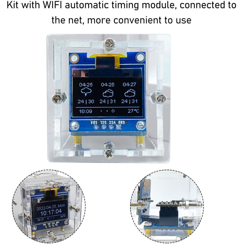DIY Kit Horloge Murale avec Affichage OLED, Boîtier Acrylique et Wifi, Module de Chronométrage Électronique ESP8266 pour Assemblage et Soudure, Mini