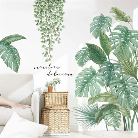 Green Hanging Leaf Wall Decals, Removable Fresh Plant Leaves Flower Vines Wall  Stickers, Green Plants Wall Mural, Green Leaves Wall Art Decor For Kids