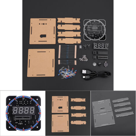 DIY-LED-Digitaluhr-Bausatz mit Rotationssteuerung, Temperatursensor, Gehäuse und USB-Kabel – Greenscreen