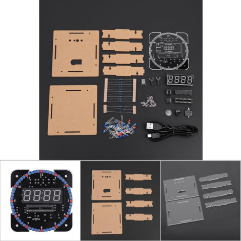 DIY-LED-Digitaluhr-Set mit Rotationssteuerung, Temperatursensor, Gehäuse und USB-Kabel – Rot