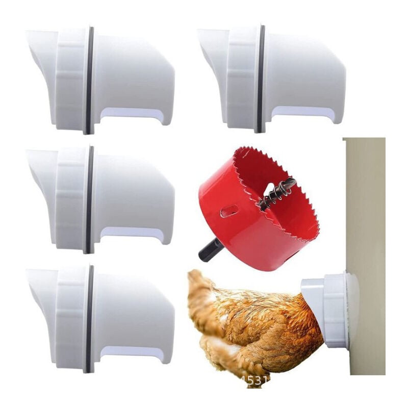 Diy Mangeoire Poules, 4 Anti Nuisible Mangeoire Poules Ports, Automatique Volailles Poules Mangeoire pour Seaux, Fûts, Bacs et Auges