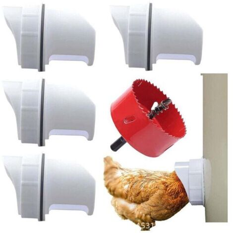 DIY Mangeoire Poules, 4 Anti Nuisible Mangeoire Poules Ports, Automatique Volailles Poules Mangeoire pour Seaux, Fûts, Bacs et Auges