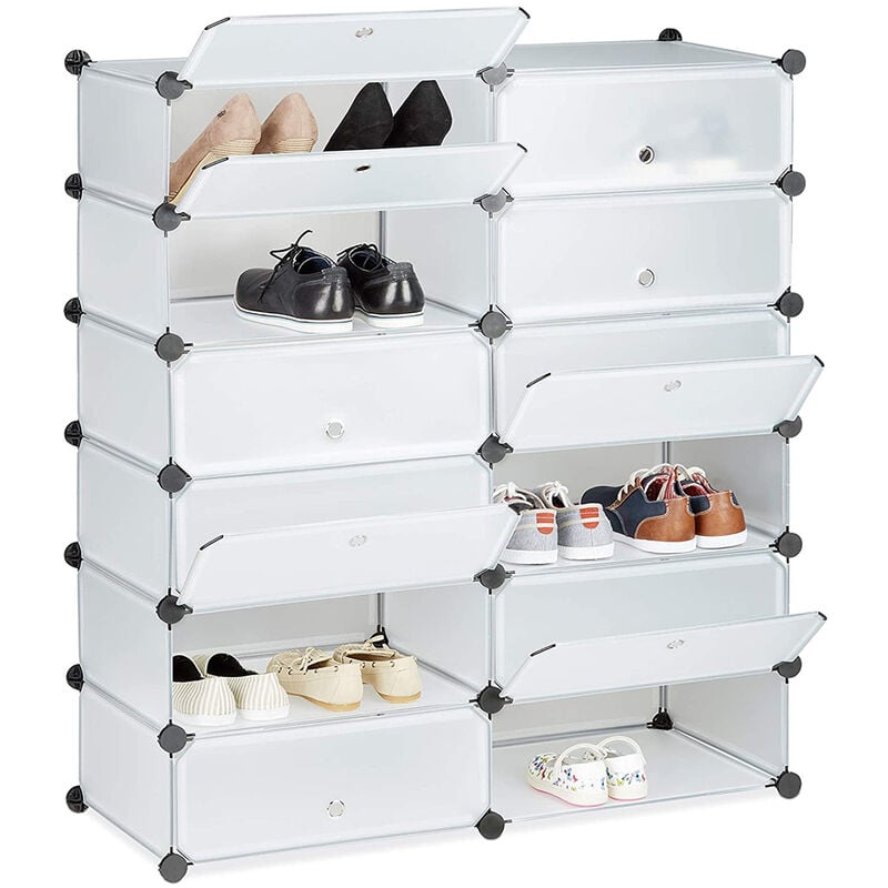 Meuble à Chaussures en Plastique avec 12 Compartiments Rangement diy 91x36x105cm (LxPxH)