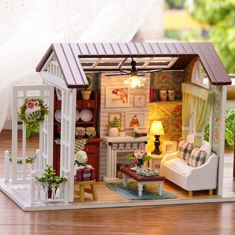 Miniatur Puppenhaus Möbel Kit Handgemachte DIY Holzhaus Mit Staubschutz 3D 
