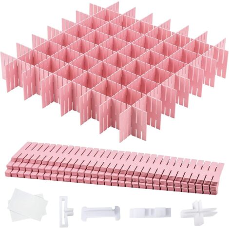 DIY Organisateur de Tiroir Grille Diviseur 16PCS Séparateurs Tiroirs Pour Fournitures Bureau, Chambre à Coucher, Cuisine, Ustensiles Maquillage (rose) Rose16pcs avec Accessoires -