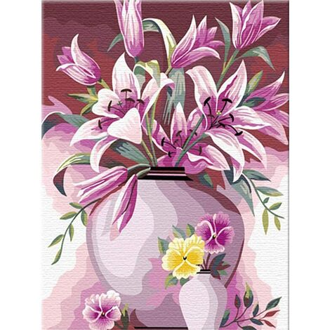 DIY Paint by Numbers Kit for Adults - Pink Flowers Vase | Paint by Number Kit On Canvas for Beginners | Home Wall Decor | Pre-Printed Art-Quality Canvas 16” x 20”
