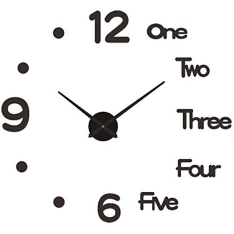 DIY Pendule Murales，Taille:30cm，Pendule Murale de Mode Moderne Horloge Murale sans Cadre 3D Miroir Autocollant Décoration de La Maison Horloge Murale Muette(Noir)