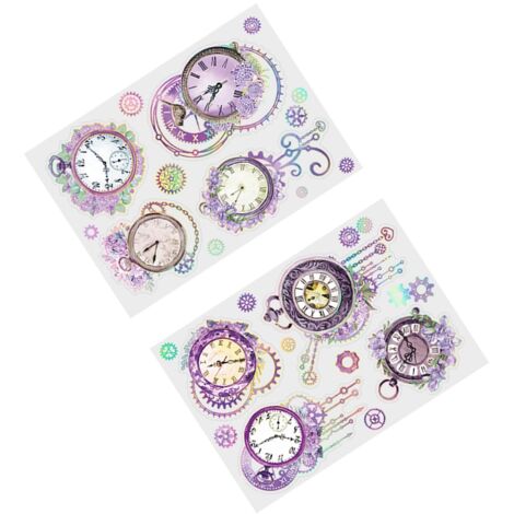 DIY-Planer-Sticker-Set, 2 Uhren- und Blumensticker, lila Papier, 8 g, starke Haftung, zum Dekorieren von Tagebüchern, Alben und Umschlägen