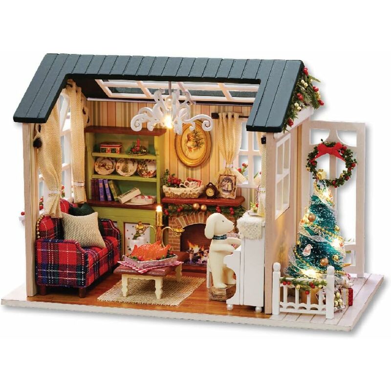 DIY Puppenhaus 3D Holz Miniatur Haus Bausatz mit LED Licht Bastelgeschenk für Valentinstag, Kindertag, Weihnachten, Hochzeit, Geburtstag SOEKAVIA
