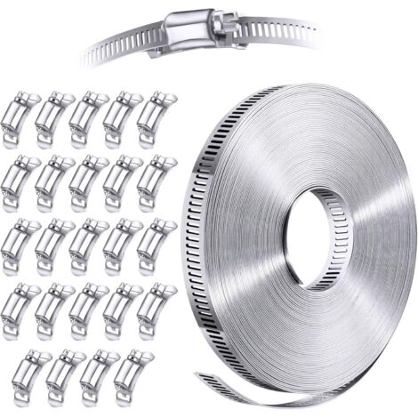 DIY-Rohrschellen-Sortiment aus Edelstahl 304, zuschneidbares Metallband, große, verstellbare Schneckengetriebe-Rohrschellen, 15 m