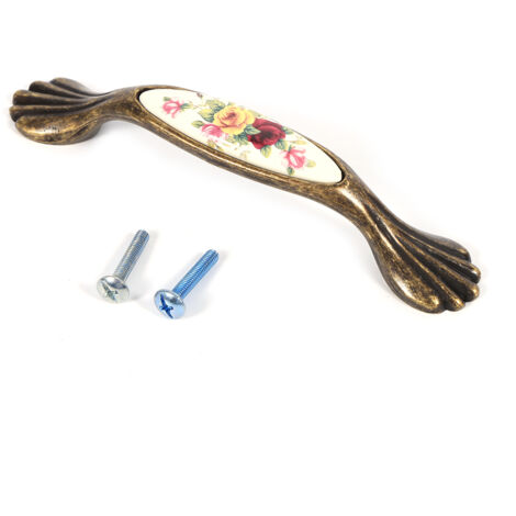 DIY-Schubladengriffe aus bronzefarbener Keramik mit Blumenmuster für Schränke und Kommoden – 6er-Set