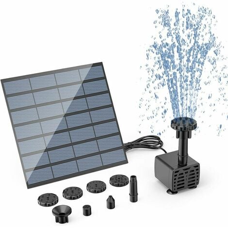 DIY Solar Fountain Pump, Solar Panel Pond Powered Water Feature Pump with 6 Nozzles, DIY Solar Pond Pump for Garden, Bird Bath, Aquarium
