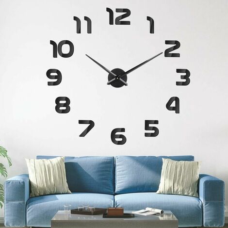 DIY Wall Clock Wall Sticker Modern Clock Wall Pendulum Silent Wall Clock 120cm for Bathroom Bedroom Office Hotel Black