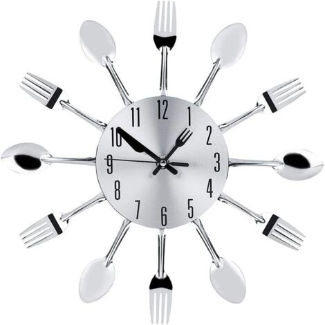 DIY-Wanduhr aus Edelstahl, geräuschloses Küchenbesteck, originelle Dekoration mit Gabel, Messer und Löffel, modernes Design