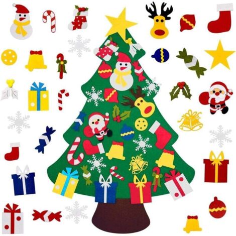 DIY-Weihnachtsbaum-Set aus Filz – Weihnachtsdekoration für die Wand, 33 Teile, Ornamente, Kindergeschenke, Partyzubehör