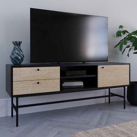Meuble TV industriel bois clair 1 porte - Made in Meubles