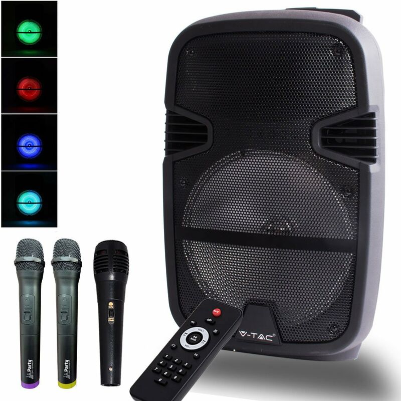 

DJ Party RGB LED Karaoke PA Sistema de música MP3 USB SD CONTROL REMOTO micrófono inalámbrico