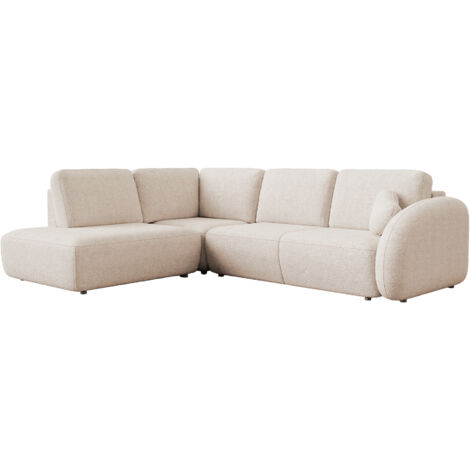 DJENA - Canapé d'angle convertible avec coffre en tissu bouclette beige - Angle gauche