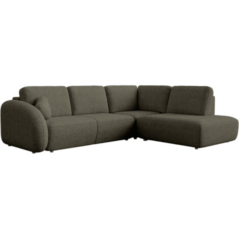 DJENA - Canapé d'angle convertible avec coffre en tissu bouclette vert - Angle droit