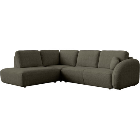 DJENA - Canapé d'angle convertible avec coffre en tissu bouclette vert - Angle gauche