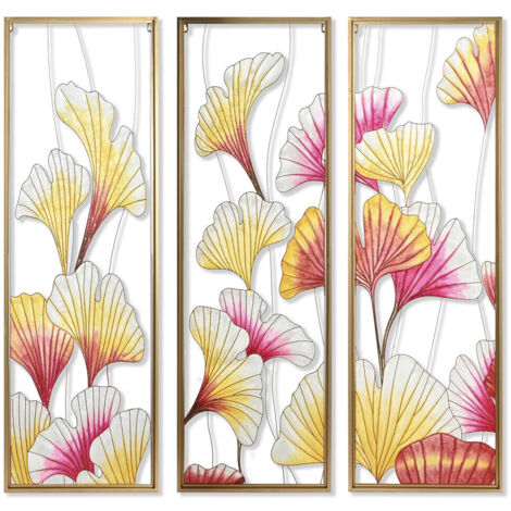 DKD Home Decor 3 Pièces Toile Tropical Jaune 122x122 cm
