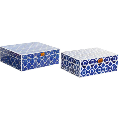 DKD Home Decor Boîte à bijoux Bleu marine 2 unités