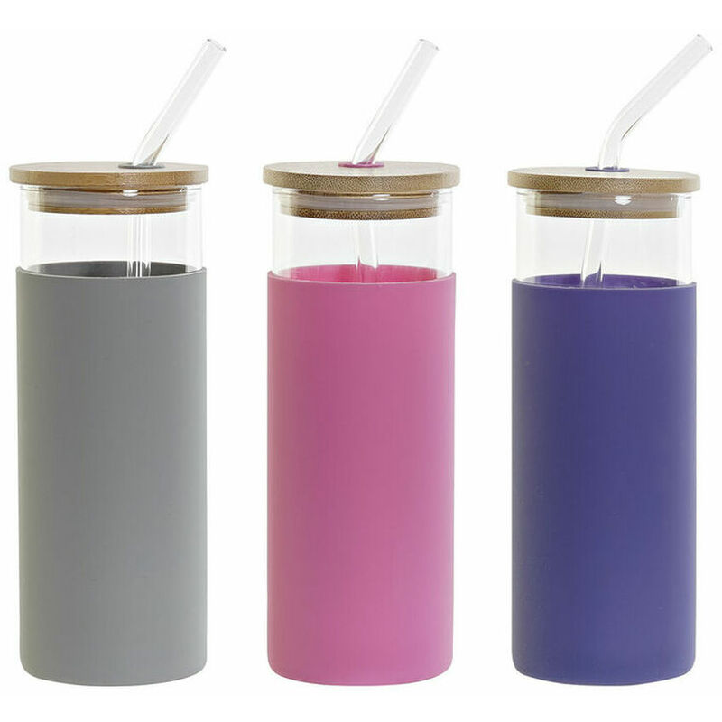 

Botella Gris Rosa Azul marino Bambú Vidrio de Borosilicato (3 pcs) (450 ml) - Dkd Home Decor