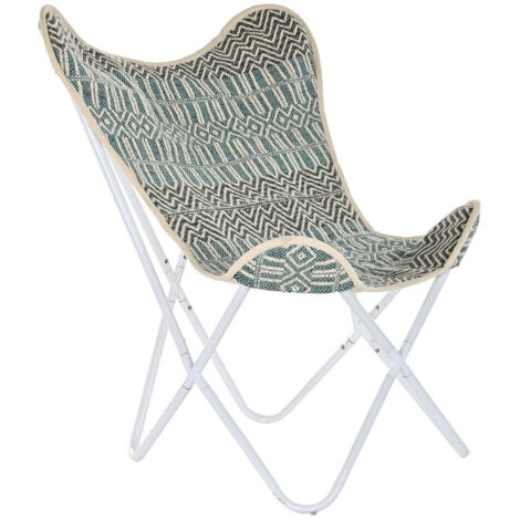 DKD Home Decor Chaise de jardin design Papillon Bleu Blanc Vert