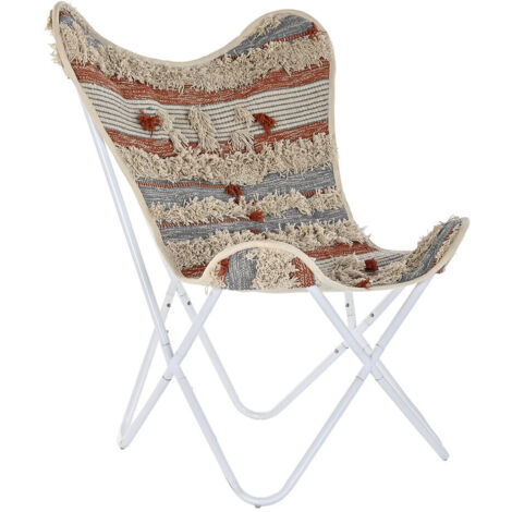 DKD Home Decor Chaise de jardin Papillon orange et blanc