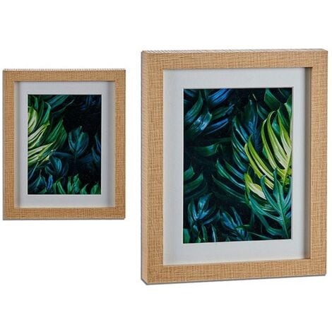 DKD Home Decor Cuadro Con marco Hojas Vidrio Madera Aglomerado (23 x 3 x 28 cm)