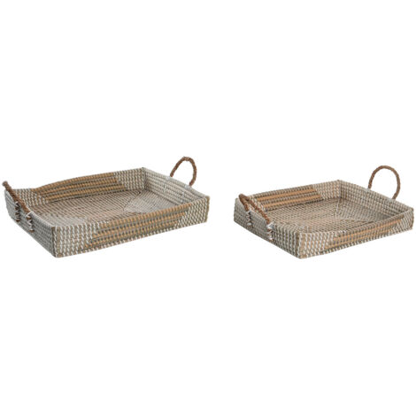DKD Home Decor Duo de Plateaux Jaune Naturel Tropical