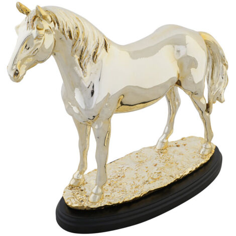 DKD Home Decor Figurine Cheval Noir Doré Résine 30cm