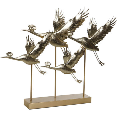 DKD Home Decor Figurine décorative oiseau doré métal