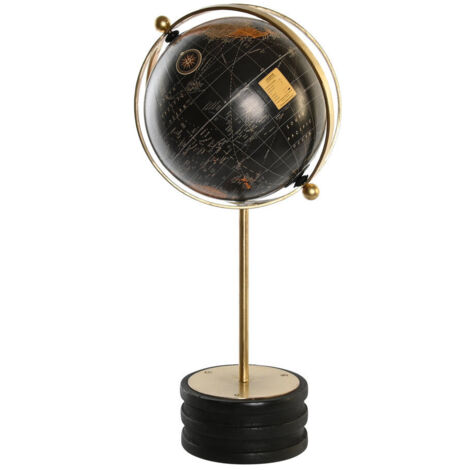 DKD Home Decor Globe terrestre Métal et Bois noir doré