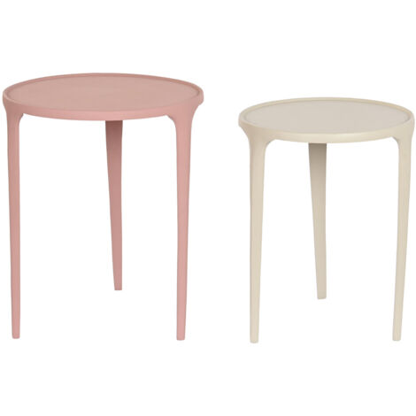 DKD Home Decor Jeu de 2 Tables d'Appoint Beige Rose