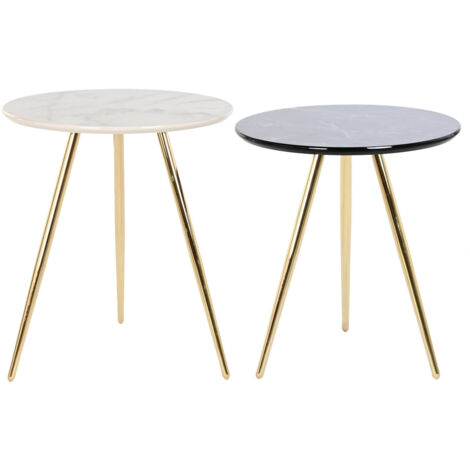 DKD Home Decor Jeu de 2 Tables Métal Blanc Noir Doré