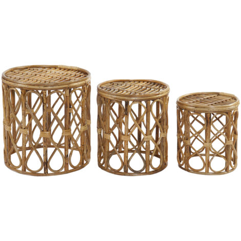 DKD Home Decor Jeu de 3 Tables Naturel en Osier