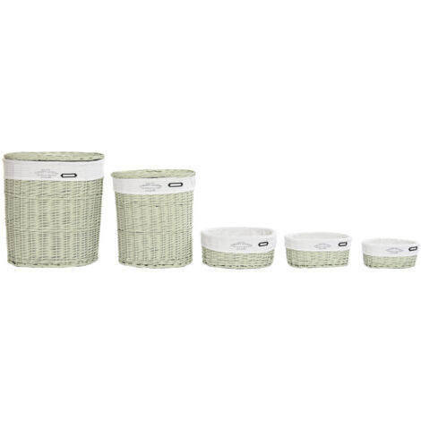 DKD Home Decor Jeu de cestos vert en osier 5 pièces