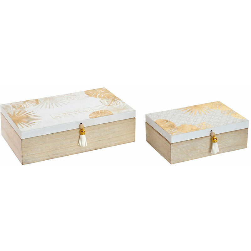 

Juego de Cajas Decorativas DKD Home Decor Hojas Madera Tropical (25 x 15 x 7 cm) (2 pcs)