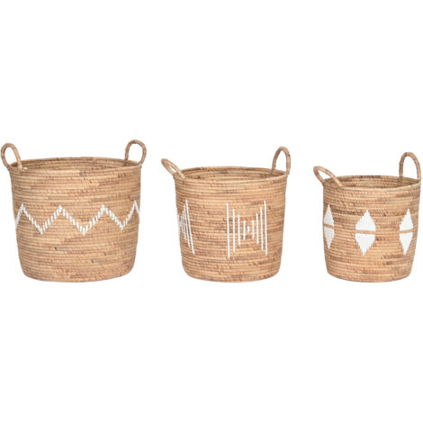 DKD Home Decor Juego de Cestas Blanc Naturel Set 3